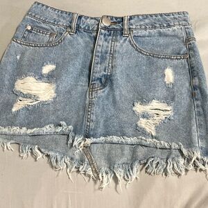 Blue Distressed Mini Skirt Casual